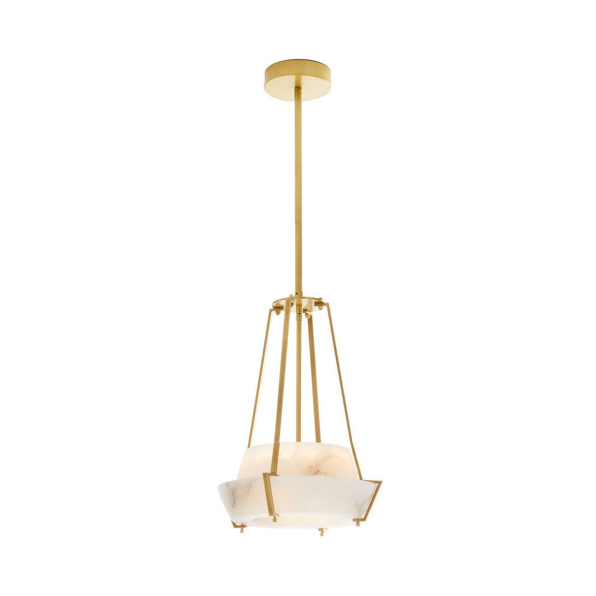 Mohegan Alabaster Pendant Lamp — additional product view, two angular stone panels inside an open brass frame (view 5)
