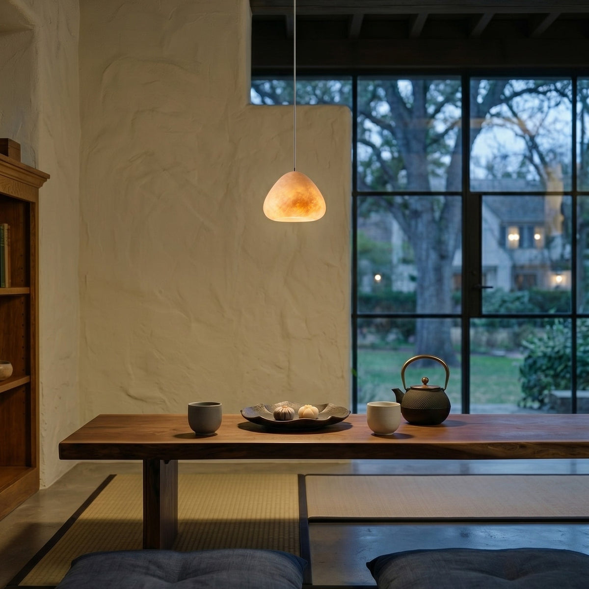 Morphe Alabaster Pendant Lamp — additional product view, an asymmetric stone shade on a slender dark cord (view 3)