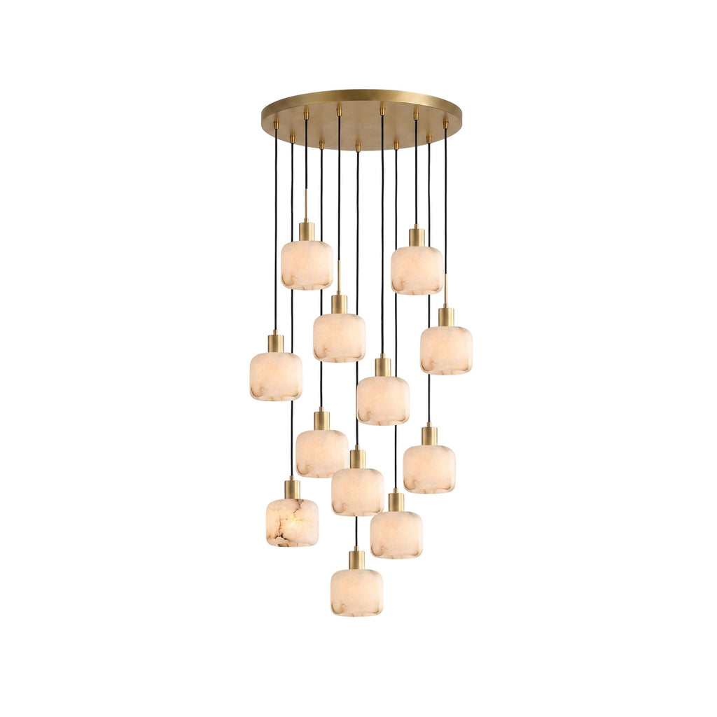 Natural Square Alabaster Chandelier — full fixture profile, stone cubes suspended at different levels (view 1)