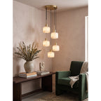 Natural Square Alabaster Chandelier — additional product view, stone cubes suspended at different levels (view 3)