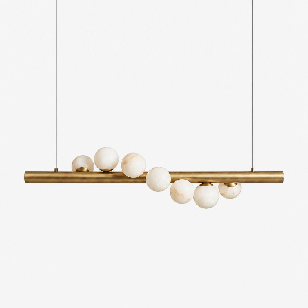 Nimbus Alabaster Bar Pendant Lamp — full fixture profile, a straight suspended metal bar with stone lighting elements (view 1)