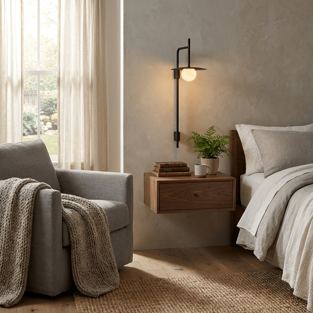 Nivara Long Arm Alabaster Wall Sconce — additional product view, a stone globe carried by an elongated metal frame (view 4)