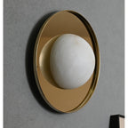 Ophela Alabaster Sconce — additional product view, a carved stone shade on a brass wall backplate (view 5)