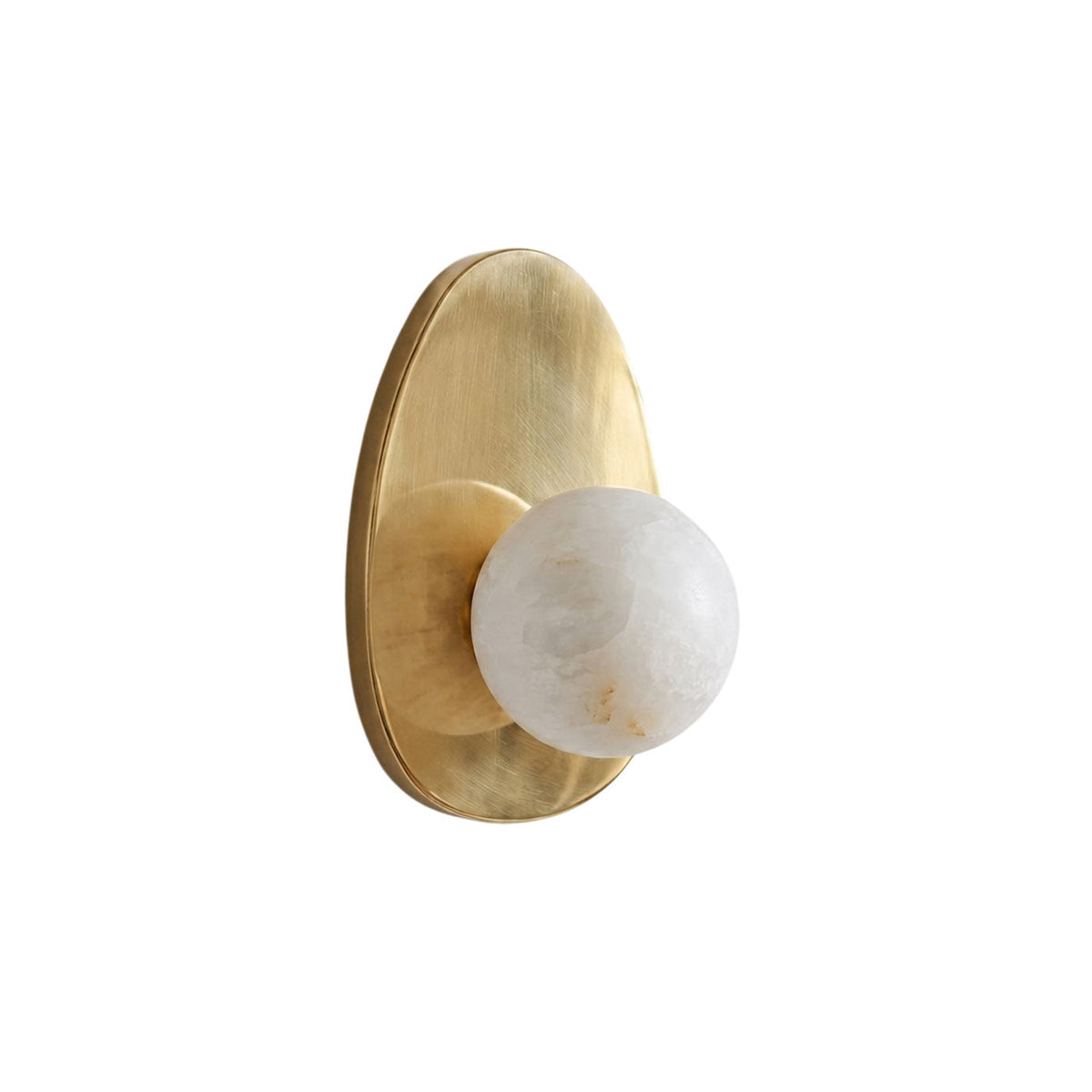 Orba Alabaster Wall Sconce — full fixture profile, a round stone shade on a brass wall mount (view 1)