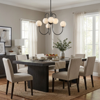 Orbita Alabaster Globe Chandelier — additional product view, six stone globes carried by sweeping metal arms (view 3)