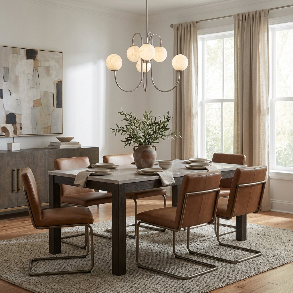 Orbita Alabaster Globe Chandelier — additional product view, six stone globes carried by sweeping metal arms (view 4)