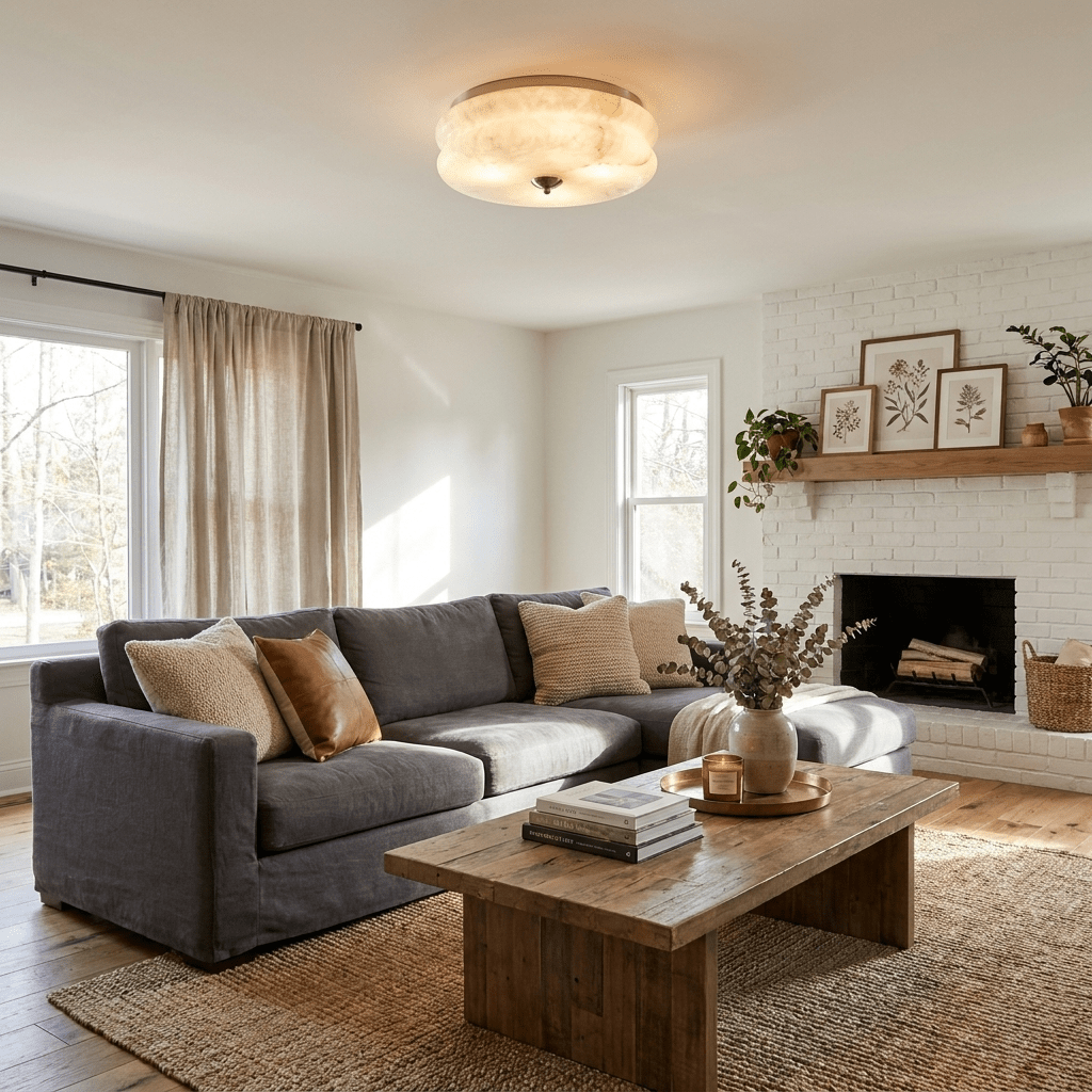 Orsay Alabaster Flush Mount — additional product view, a rounded stone shade with a close-fitting ceiling mount (view 3)