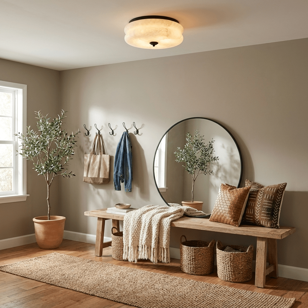 Orsay Alabaster Flush Mount — additional product view, a rounded stone shade with a close-fitting ceiling mount (view 4)