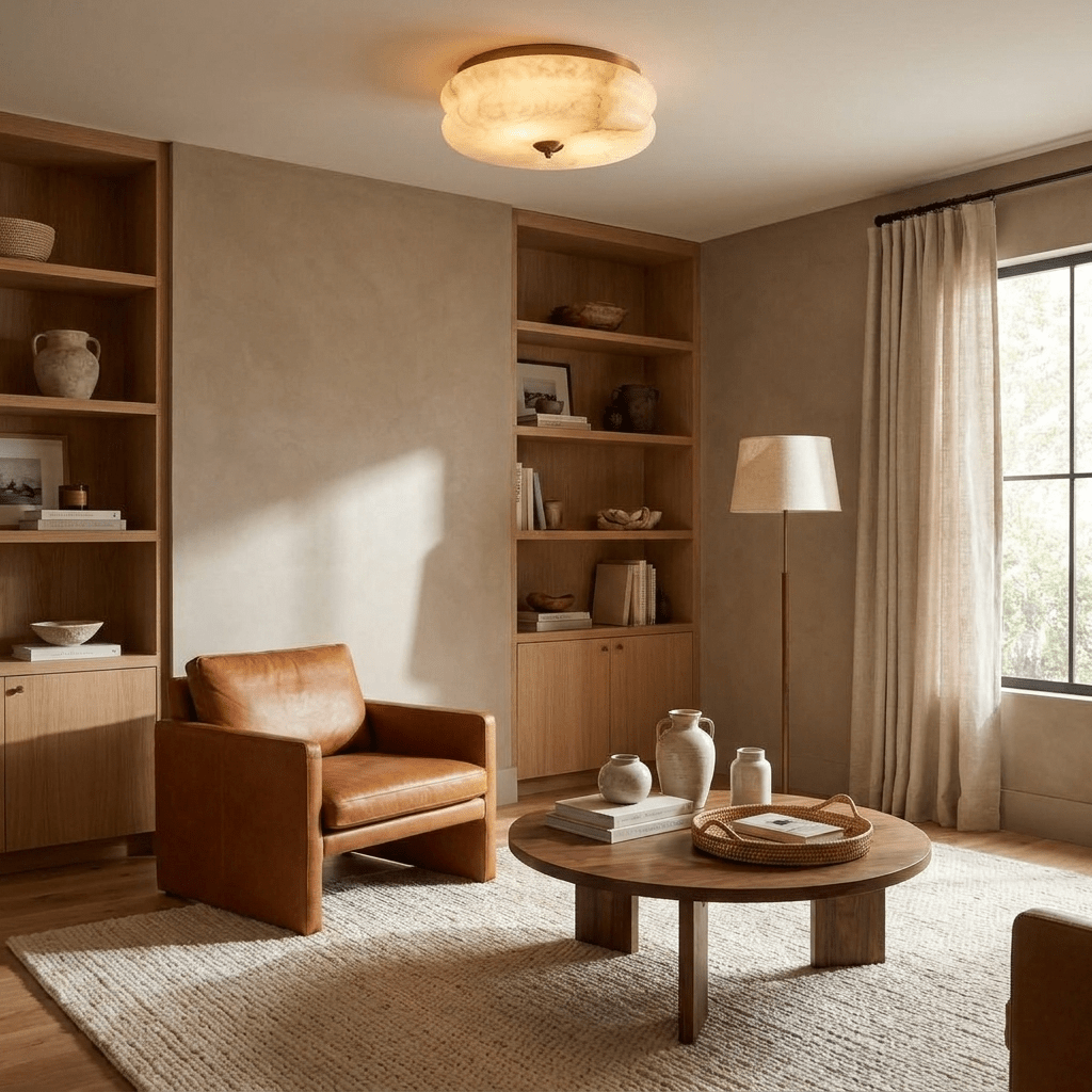 Orsay Alabaster Flush Mount — additional product view, a rounded stone shade with a close-fitting ceiling mount (view 5)