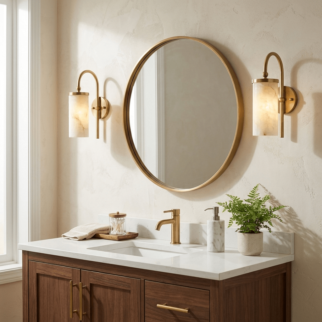 Orvella Alabaster Arc Wall Sconce — additional product view, a stone cylinder beneath a tall arched arm (view 3)
