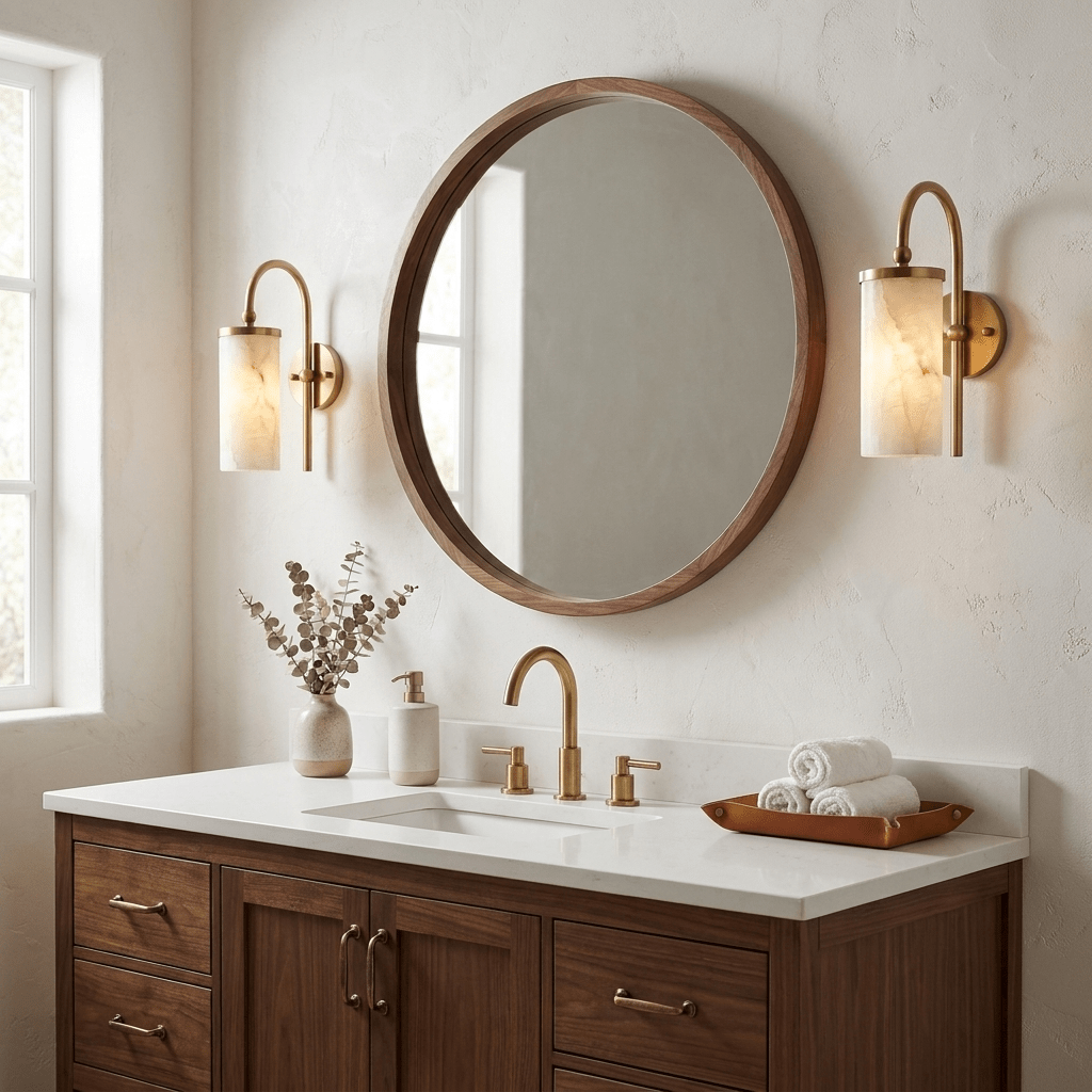 Orvella Alabaster Arc Wall Sconce — additional product view, a stone cylinder beneath a tall arched arm (view 4)