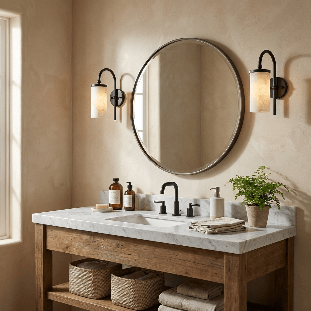 Orvella Alabaster Arc Wall Sconce — additional product view, a stone cylinder beneath a tall arched arm (view 5)