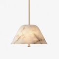 Orvella Alabaster Cone Pendant Light — full fixture profile, a broad stone cone suspended from a slim downrod (view 1)