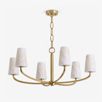 Osier Alabaster Chandelier — full fixture profile, six stone cone shades on interwoven curved arms (view 1)
