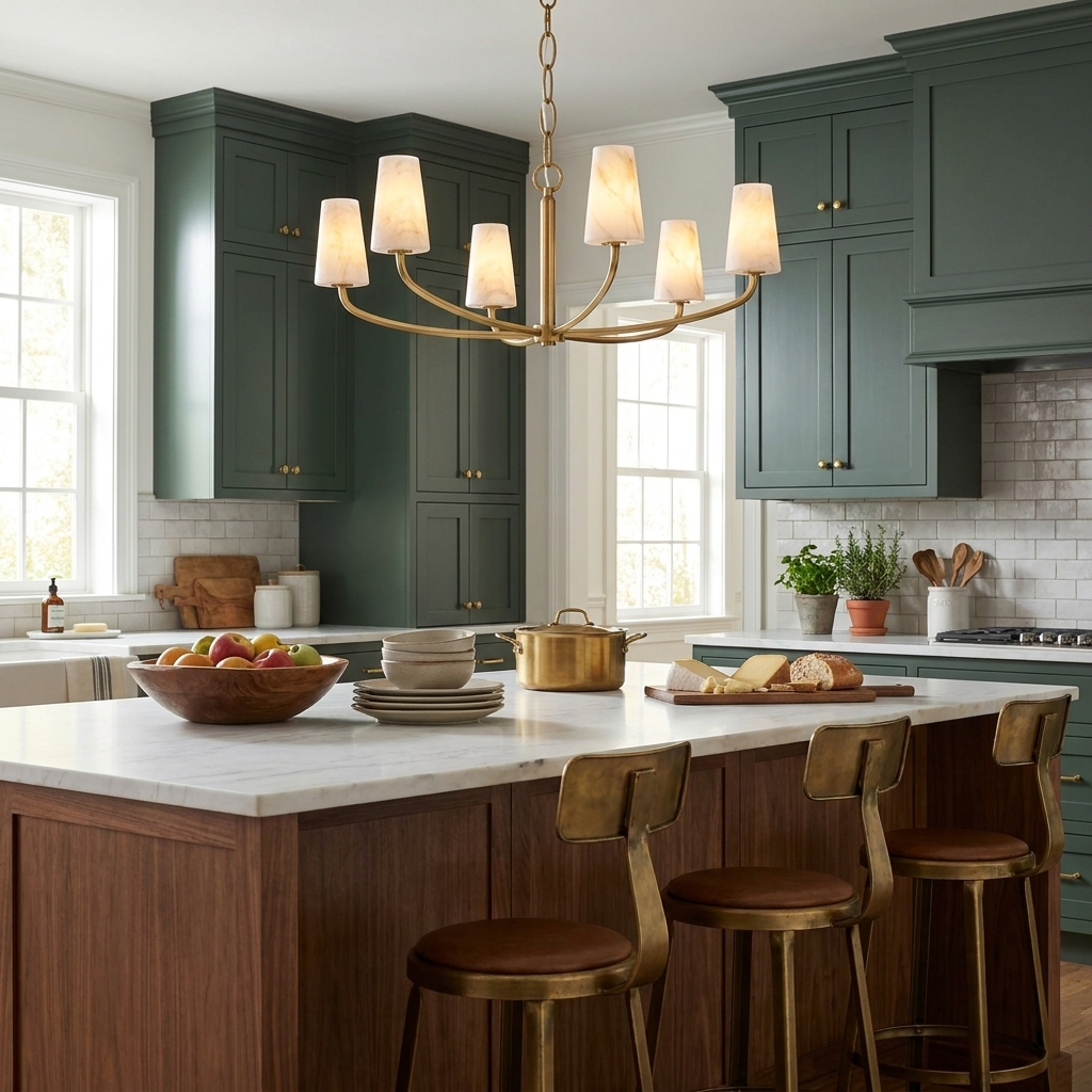 Osier Alabaster Chandelier — additional product view, six stone cone shades on interwoven curved arms (view 3)