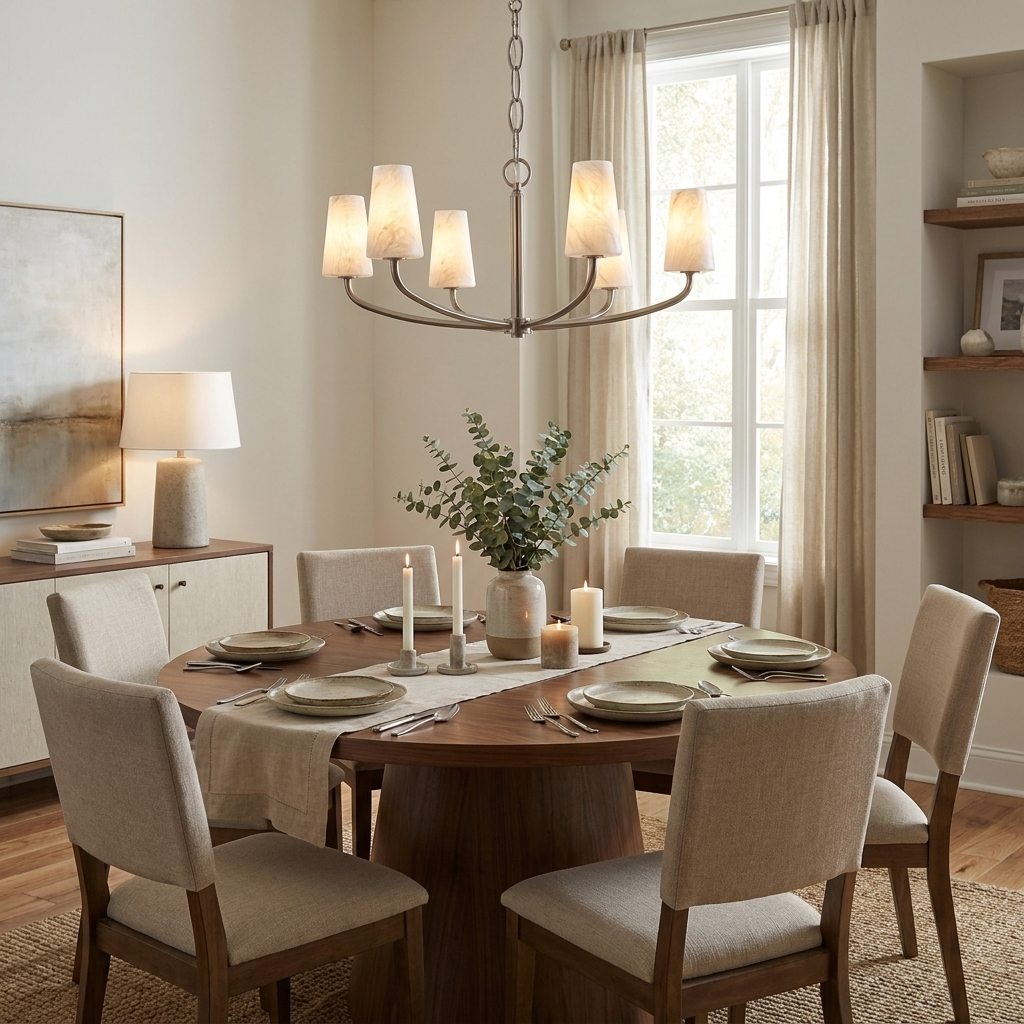 Osier Alabaster Chandelier — additional product view, six stone cone shades on interwoven curved arms (view 4)