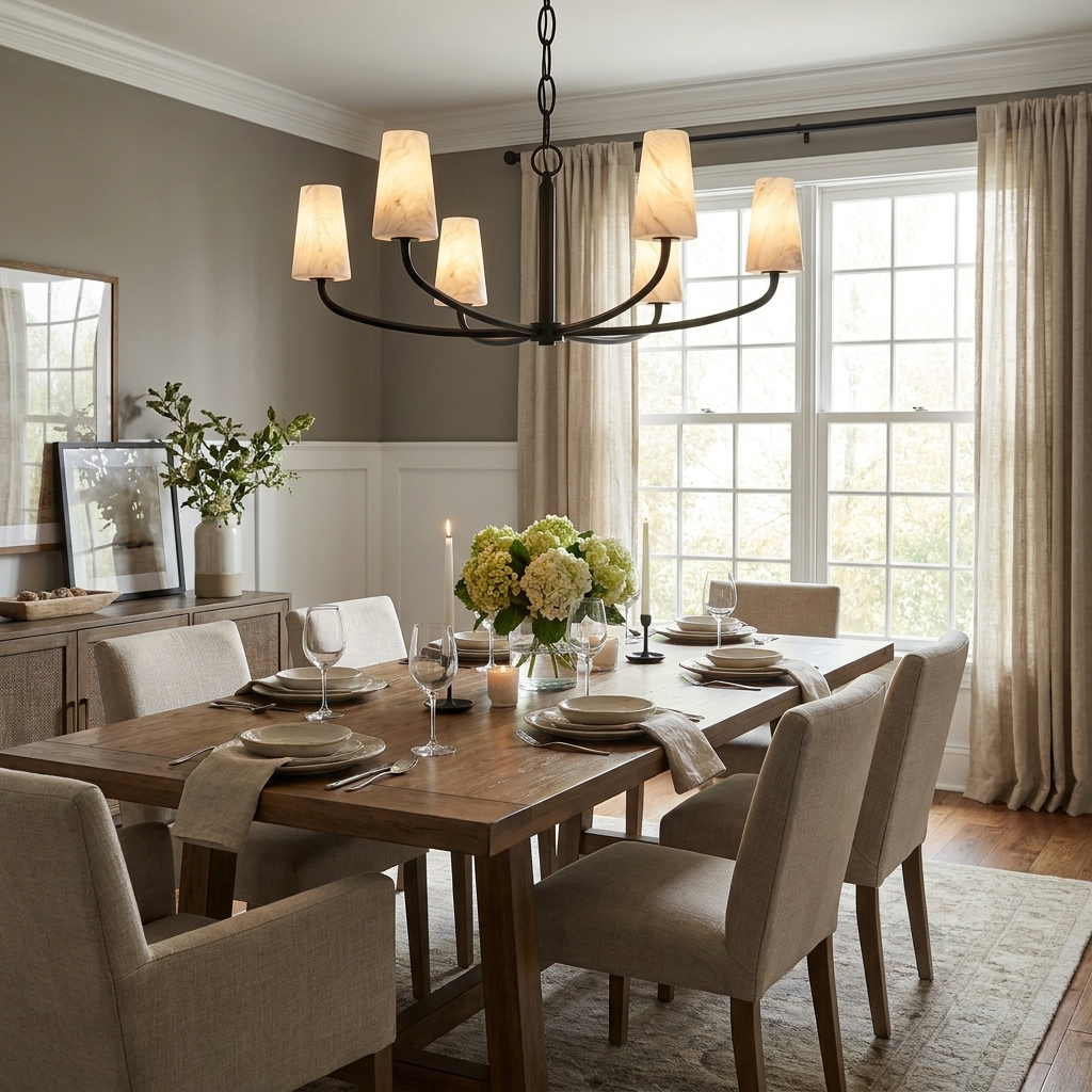 Osier Alabaster Chandelier — additional product view, six stone cone shades on interwoven curved arms (view 5)