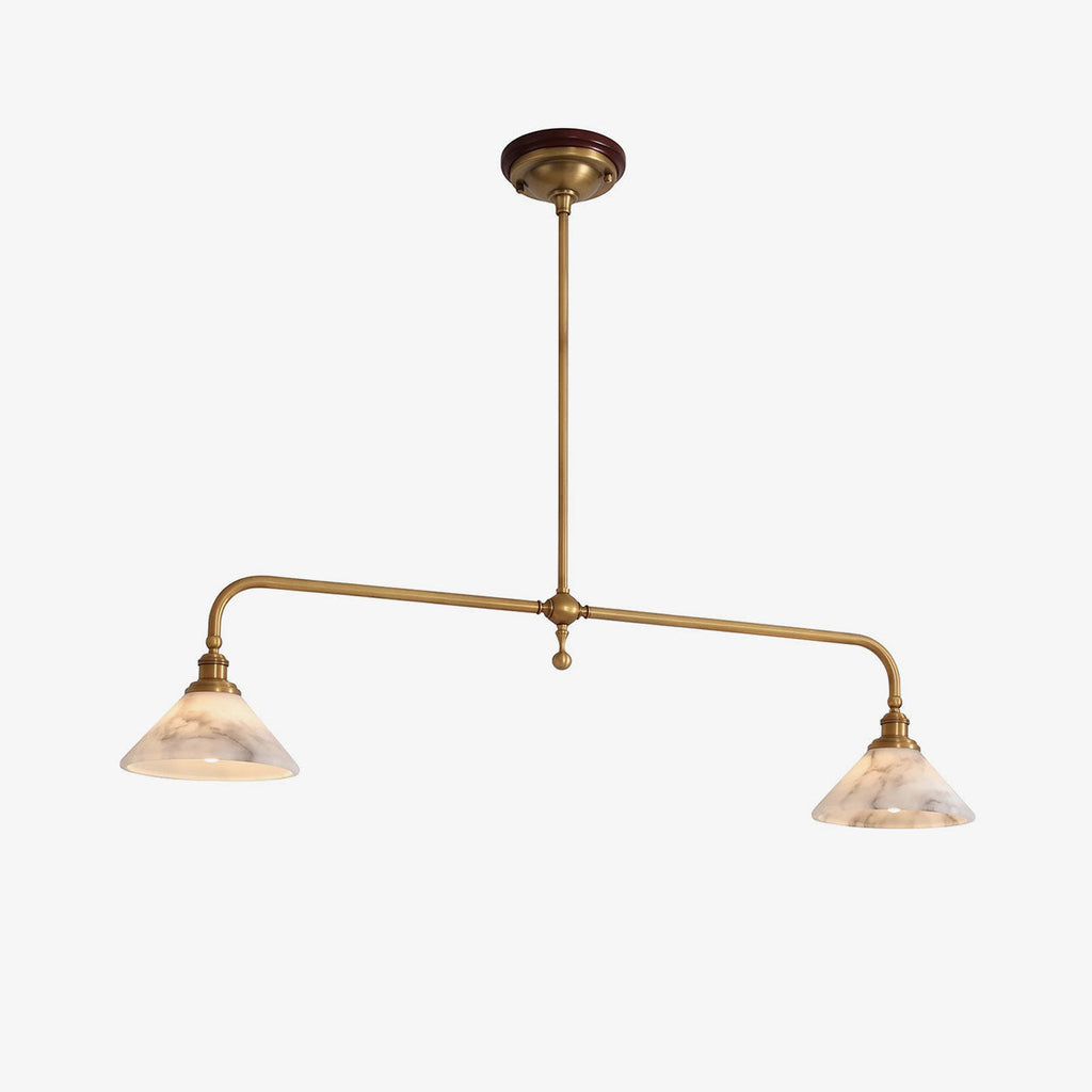 Parlor Alabaster Linear Pendant Lamp — full fixture profile, stone cone shades suspended from a gently curved bar (view 1)