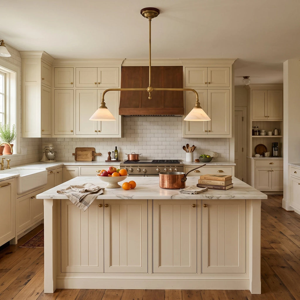 Parlor Alabaster Linear Pendant Lamp — product setting and fixture profile, stone cone shades suspended from a gently curved bar (view 2)