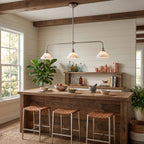 Parlor Alabaster Linear Pendant Lamp — additional product view, stone cone shades suspended from a gently curved bar (view 3)
