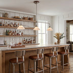 Parlor Alabaster Linear Pendant Lamp — additional product view, stone cone shades suspended from a gently curved bar (view 5)