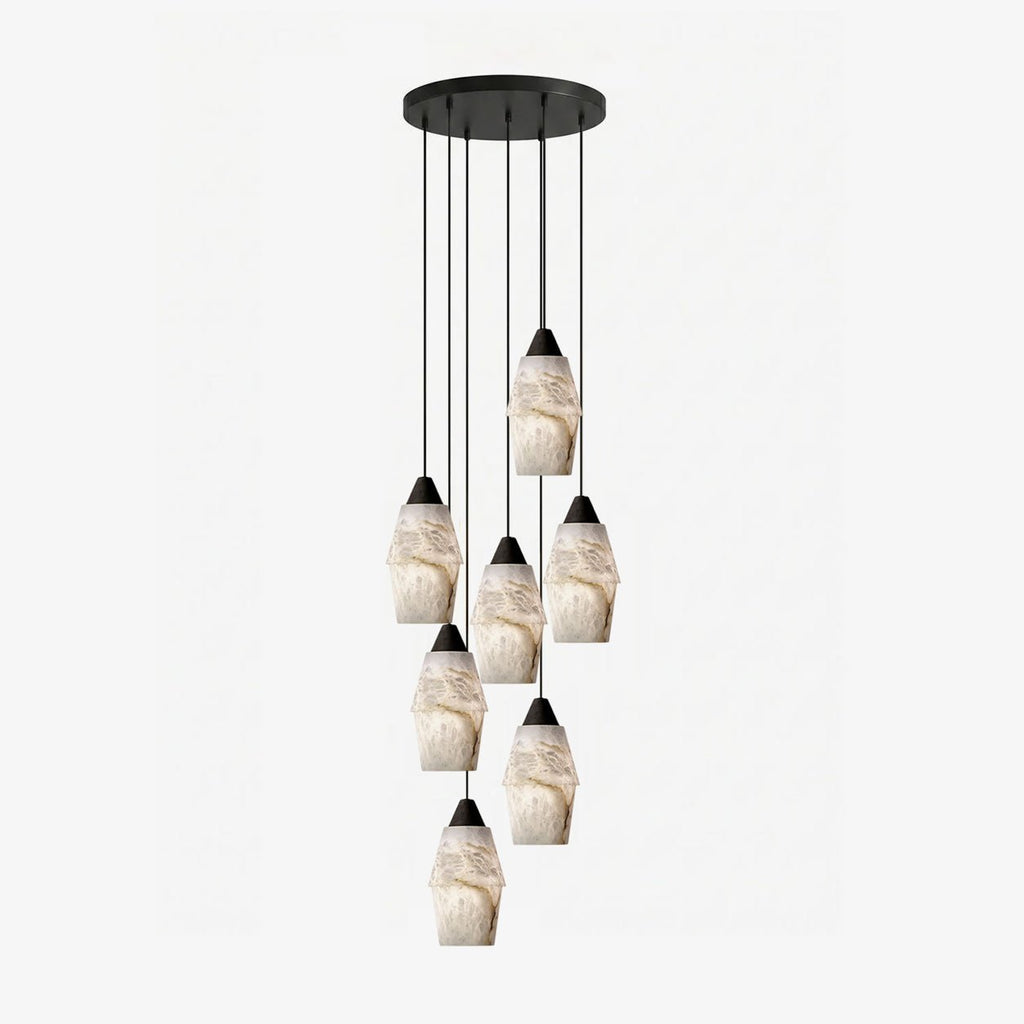 Pavilion Alabaster Cluster Chandelier — full fixture profile, stone shades suspended in a graduated cluster (view 1)