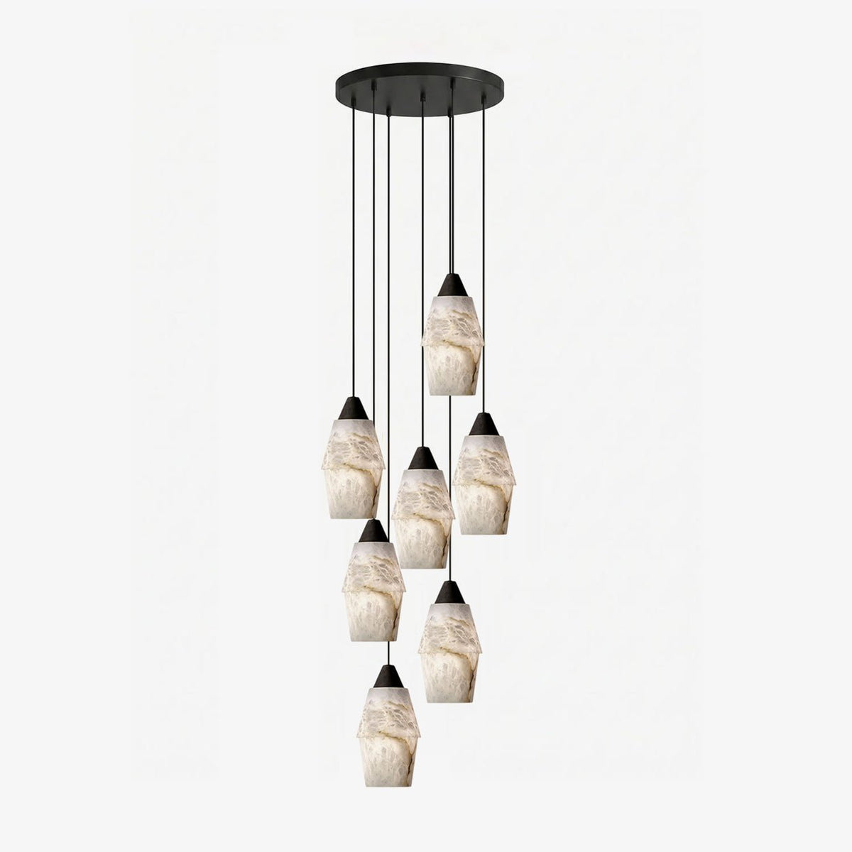 Pavilion Alabaster Cluster Chandelier — full fixture profile, stone shades suspended in a graduated cluster (view 1)