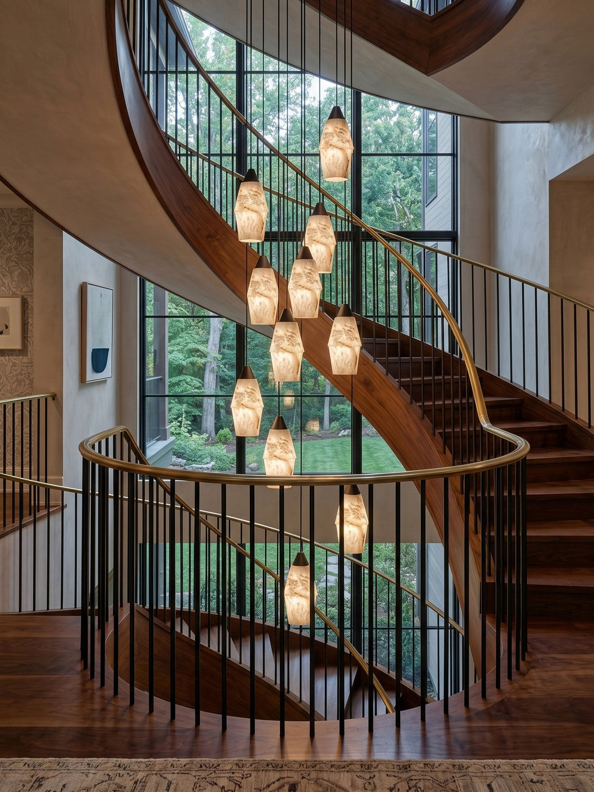 Pavilion Alabaster Cluster Chandelier — additional product view, stone shades suspended in a graduated cluster (view 4)