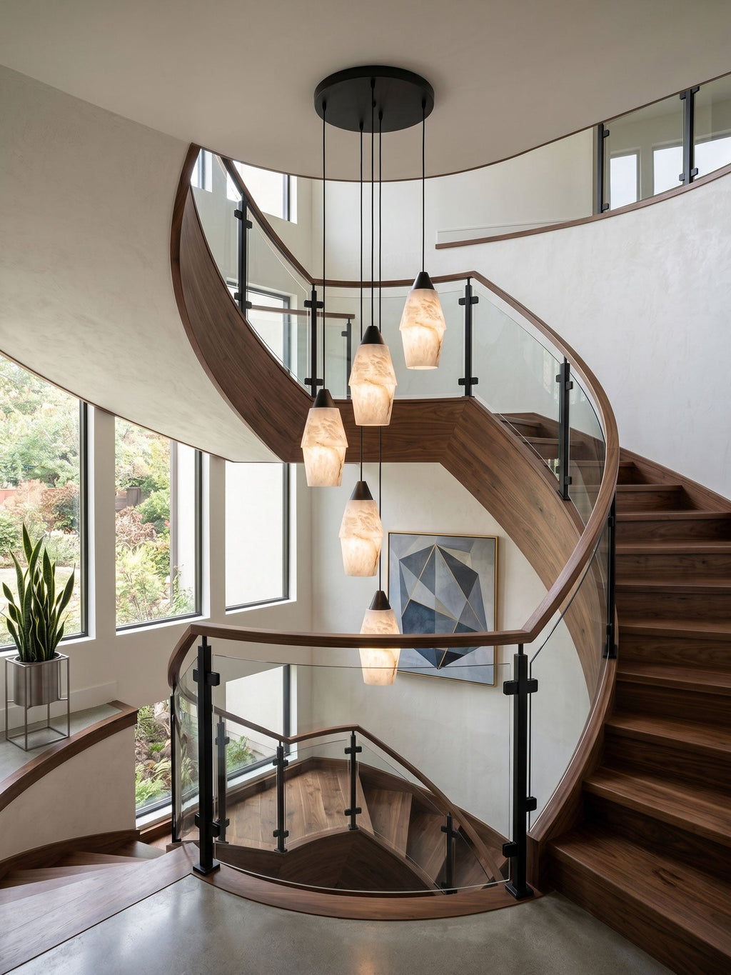 Pavilion Alabaster Cluster Chandelier — additional product view, stone shades suspended in a graduated cluster (view 5)