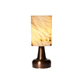 Pear Shaped Alabaster Table Lamp — full fixture profile, a stone shade above a metallic tabletop base (view 1)