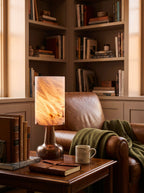 Pear Shaped Alabaster Table Lamp — additional product view, a stone shade above a metallic tabletop base (view 3)