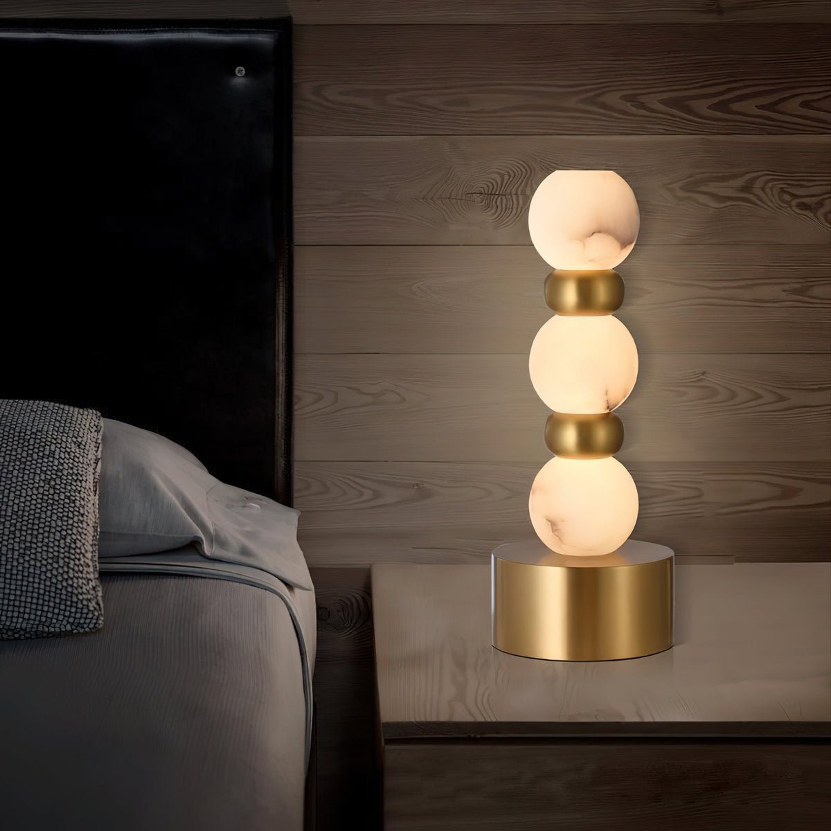 Pearl Xyx Alabaster Table Lamp — additional product view, three rounded stone forms above a metal base (view 5)