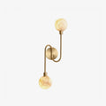 Perigee Alabaster Wall Sconce — full fixture profile, two stone globes carried by a slim metal arm (view 1)
