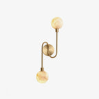 Perigee Alabaster Wall Sconce — full fixture profile, two stone globes carried by a slim metal arm (view 1)