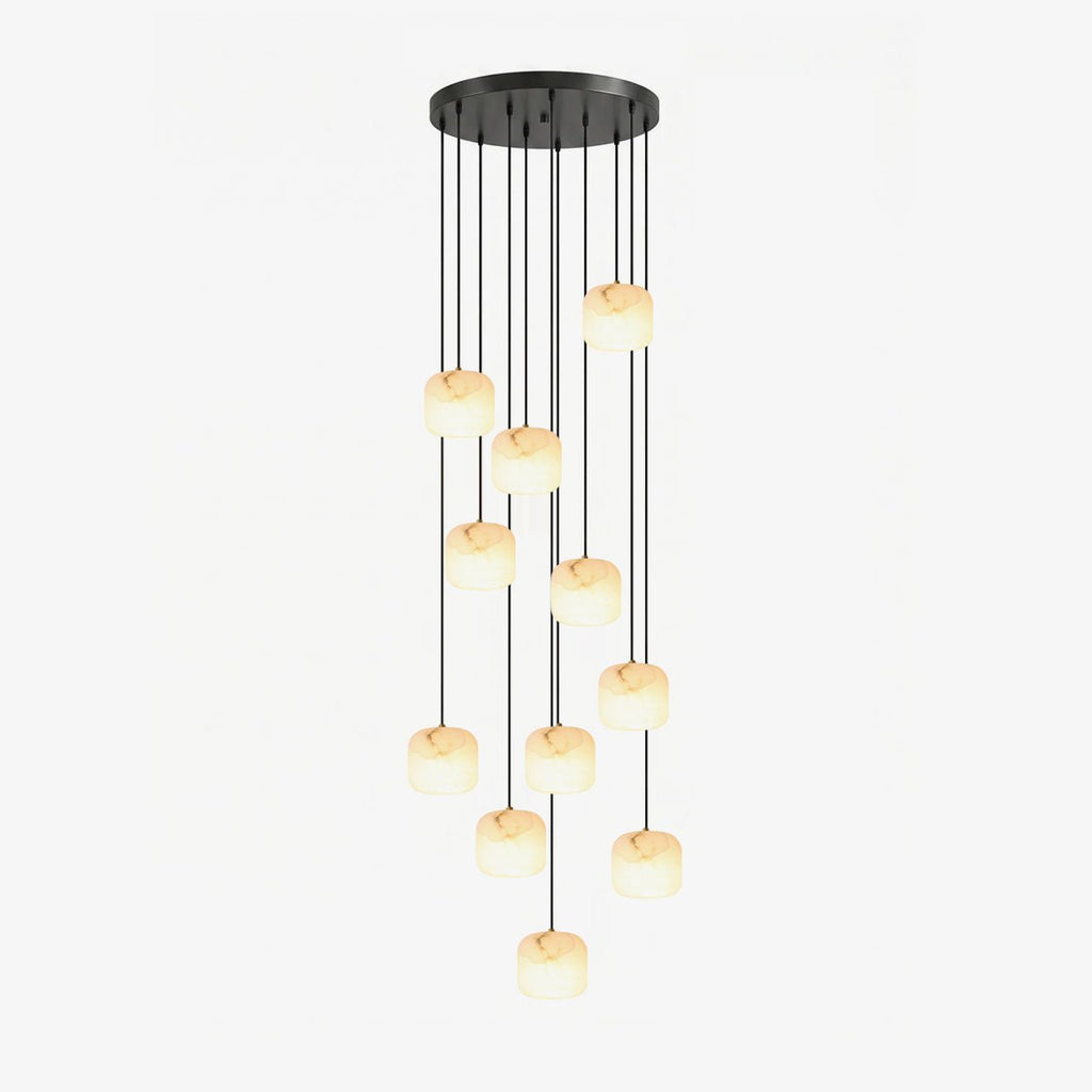 Pillow Alabaster Cluster Chandelier — full fixture profile, rounded stone shades hanging at staggered levels (view 1)
