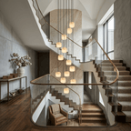 Pillow Alabaster Cluster Chandelier — product setting and fixture profile, rounded stone shades hanging at staggered levels (view 2)
