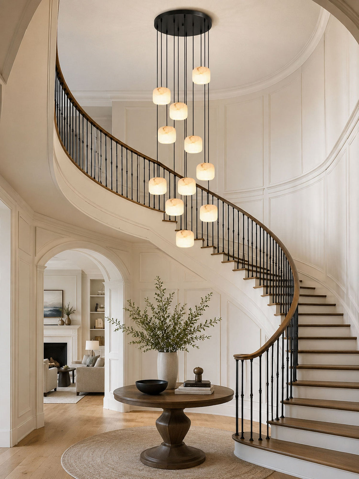 Pillow Alabaster Cluster Chandelier — additional product view, rounded stone shades hanging at staggered levels (view 3)