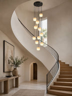Pillow Alabaster Cluster Chandelier — additional product view, rounded stone shades hanging at staggered levels (view 4)