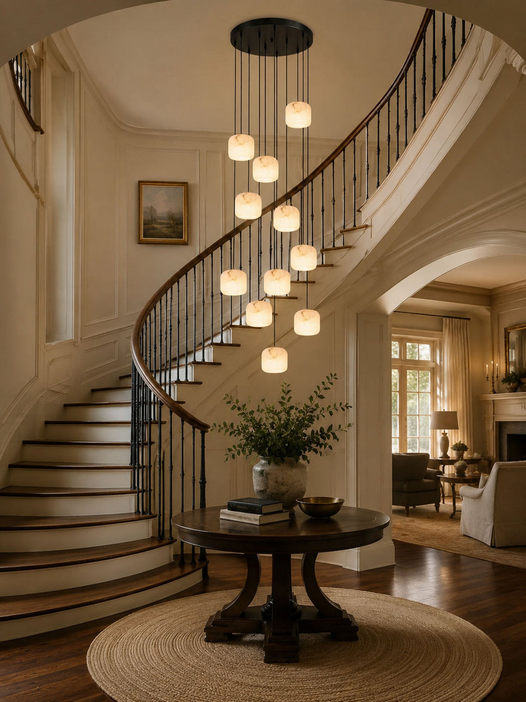 Pillow Alabaster Cluster Chandelier — additional product view, rounded stone shades hanging at staggered levels (view 5)