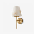 Pivot Alabaster Wall Sconce — full fixture profile, a stone cone above a long vertical rod (view 1)