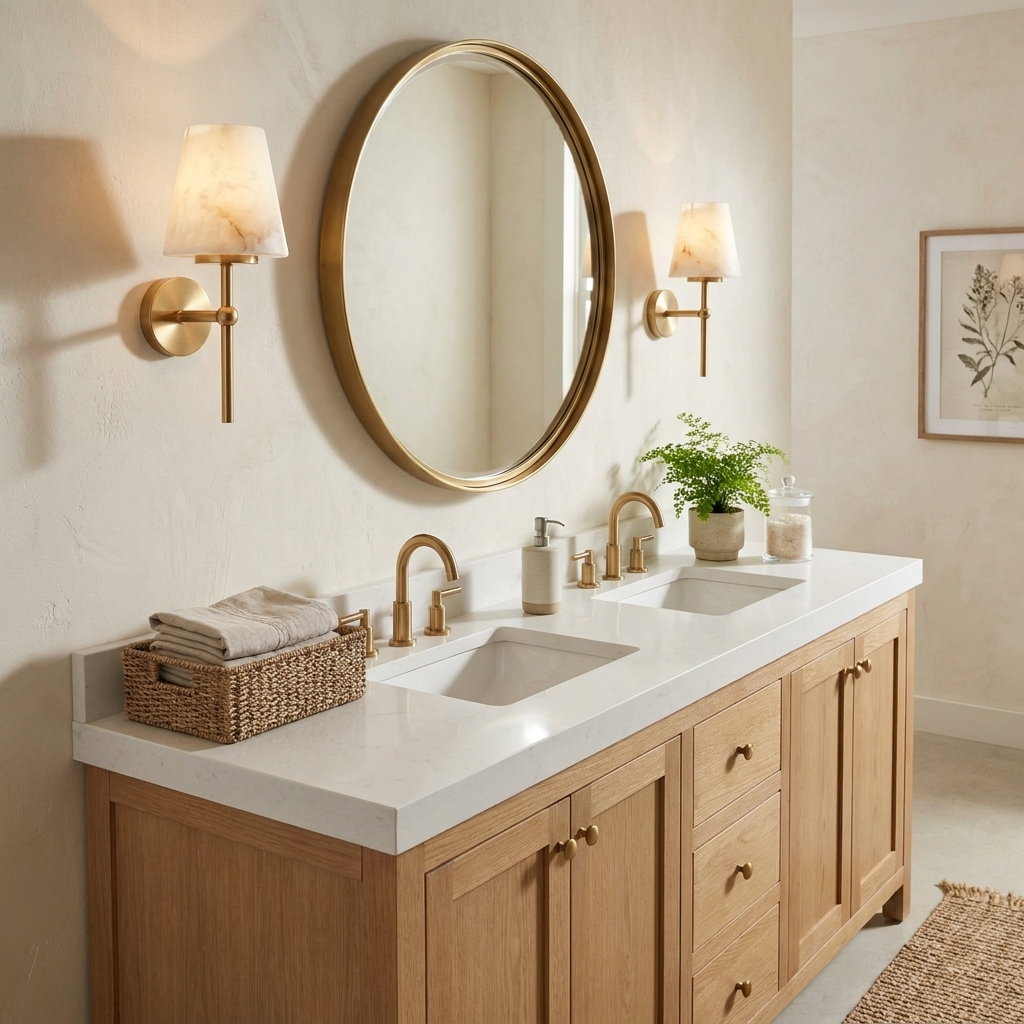 Pivot Alabaster Wall Sconce — product setting and fixture profile, a stone cone above a long vertical rod (view 2)