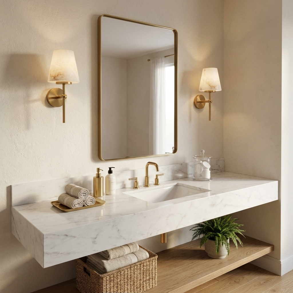Pivot Alabaster Wall Sconce — additional product view, a stone cone above a long vertical rod (view 3)