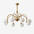 Plume Alabaster Chandelier — full fixture profile, globe shades carried by crossing curved arms (view 1)