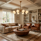 Plume Alabaster Chandelier — additional product view, globe shades carried by crossing curved arms (view 3)