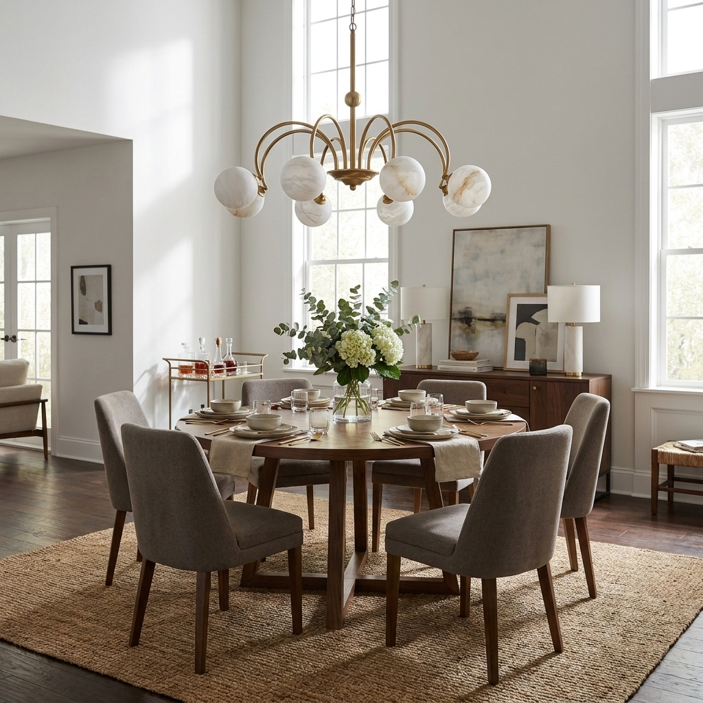Plume Alabaster Chandelier — additional product view, globe shades carried by crossing curved arms (view 5)