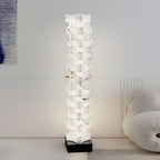 Stacked Alabaster Floor Light — additional product view, rotated stone blocks stacked above a dark metal base (view 3)