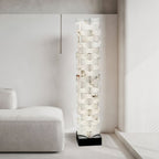 Stacked Alabaster Floor Light — additional product view, rotated stone blocks stacked above a dark metal base (view 4)