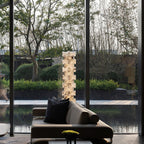 Stacked Alabaster Floor Light — additional product view, rotated stone blocks stacked above a dark metal base (view 5)