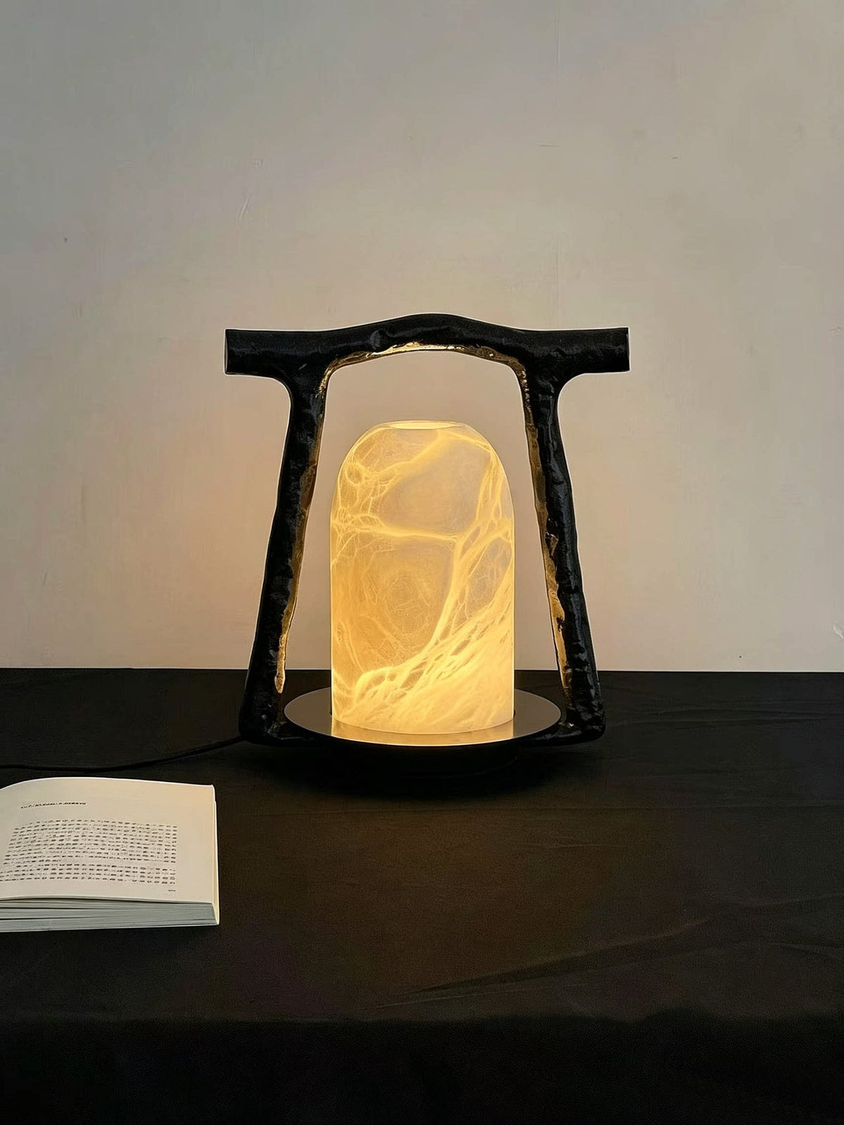 Portal Alabaster Table Lamp — additional product view, a stone dome set within an open bronze arch (view 4)