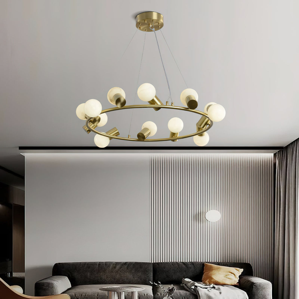 Raechelle Alabaster Chandelier — additional product view, stone globes carried by a metal chandelier frame (view 3)